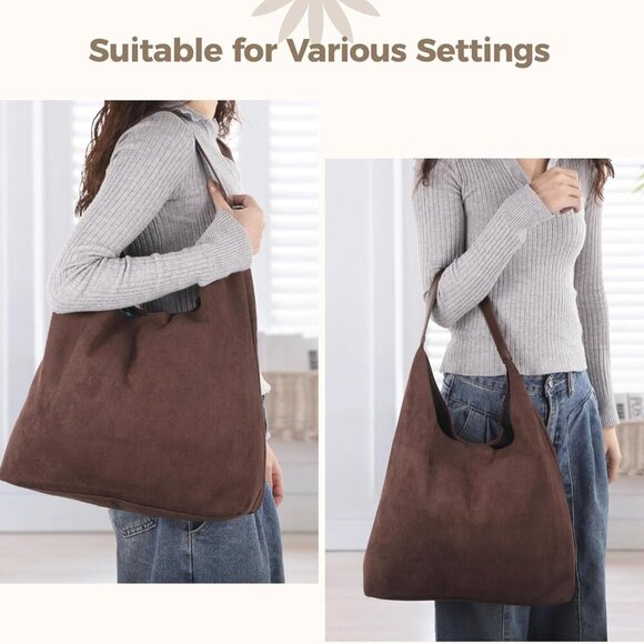 Suede Tote Bag Women Large Capacity Shoulder Purse Casual Work Commuter - Picture 5 of 5
